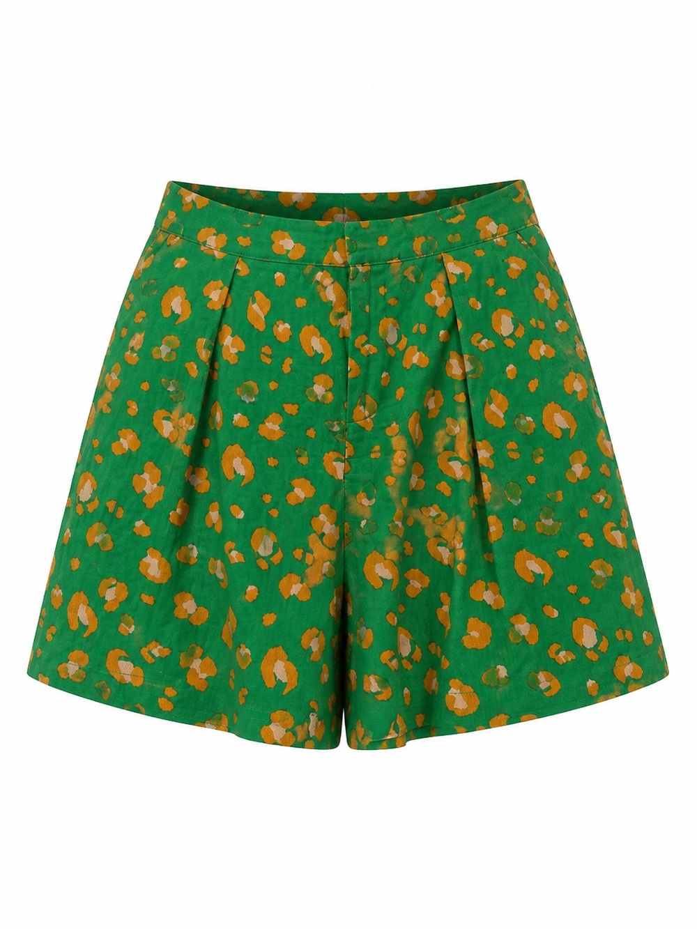 TABITHA BROWN| Pleated Green Patterned Women's Linen Blend Bermuda Shorts 💚🧡